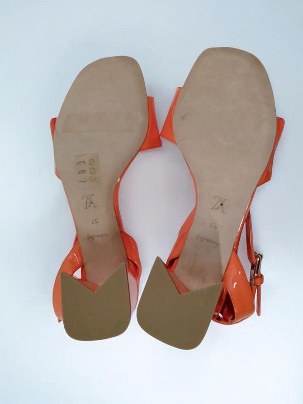 Louis Vuitton Orange Patent Leather Block Heel Sandals - Picture 4 of 7
